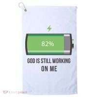 God Is Still Working On Me Battery Loading Golf Towel thumb 0