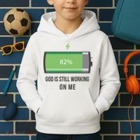 God Is Still Working On Me Battery Loading Kids Hoodie thumb 2