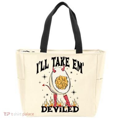 Groovy Ill Take Em Deviled Thanksgiving Funny Egg Tote Bag