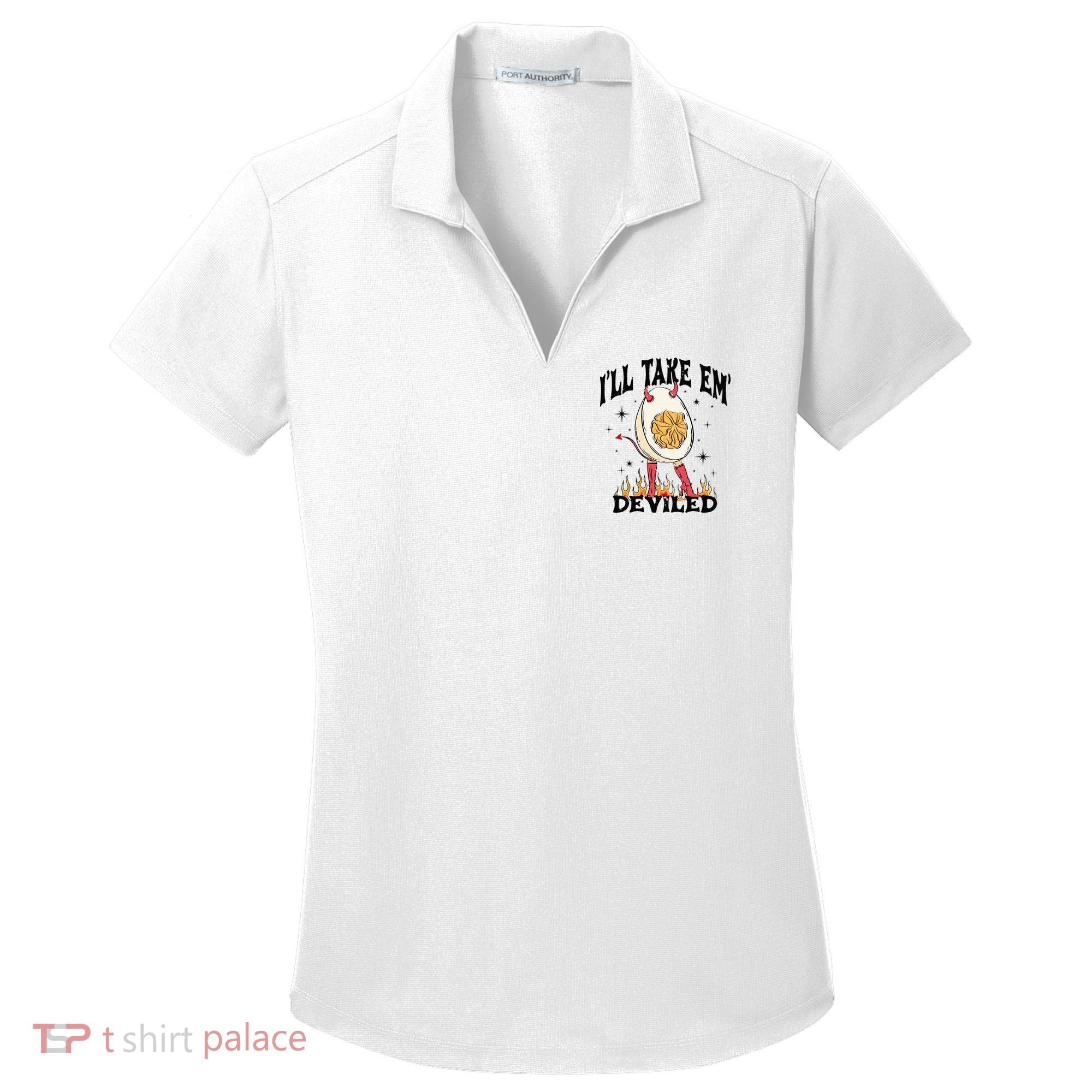 Groovy Ill Take Em Deviled Thanksgiving Funny Egg Women's Dry Zone Grid Polo