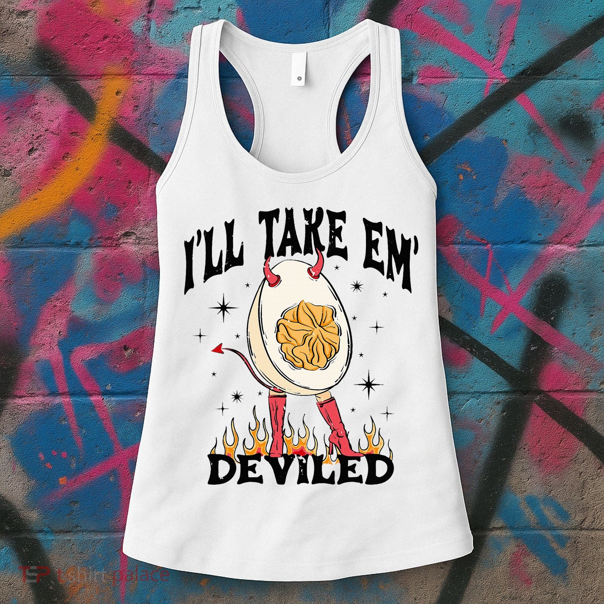 Groovy Ill Take Em Deviled Thanksgiving Funny Egg Women's Tank Top