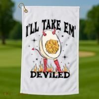 Groovy Ill Take Em Deviled Thanksgiving Funny Egg Golf Towel thumb 1