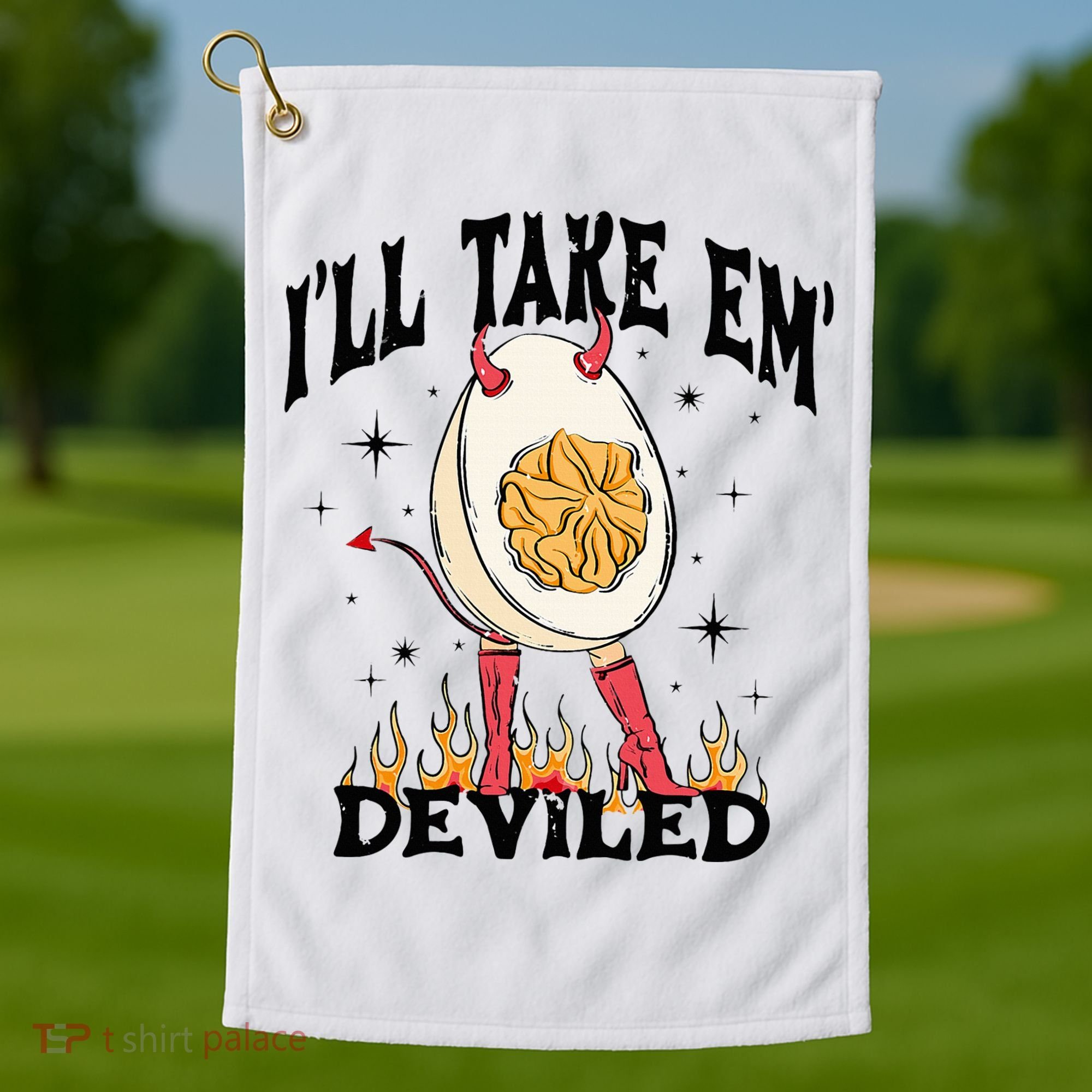 Groovy Ill Take Em Deviled Thanksgiving Funny Egg Golf Towel