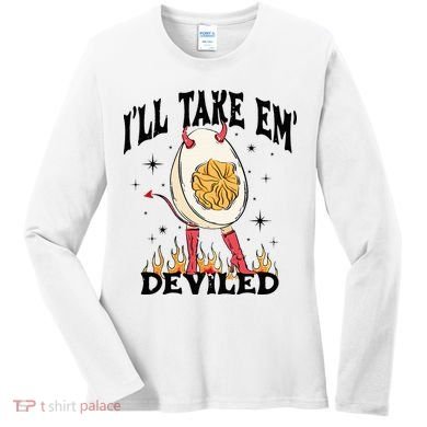 Groovy Ill Take Em Deviled Thanksgiving Funny Egg Women's Long Sleeve Shirt