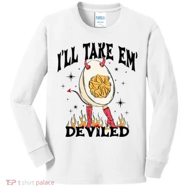 Groovy Ill Take Em Deviled Thanksgiving Funny Egg Kids Long Sleeve Shirt