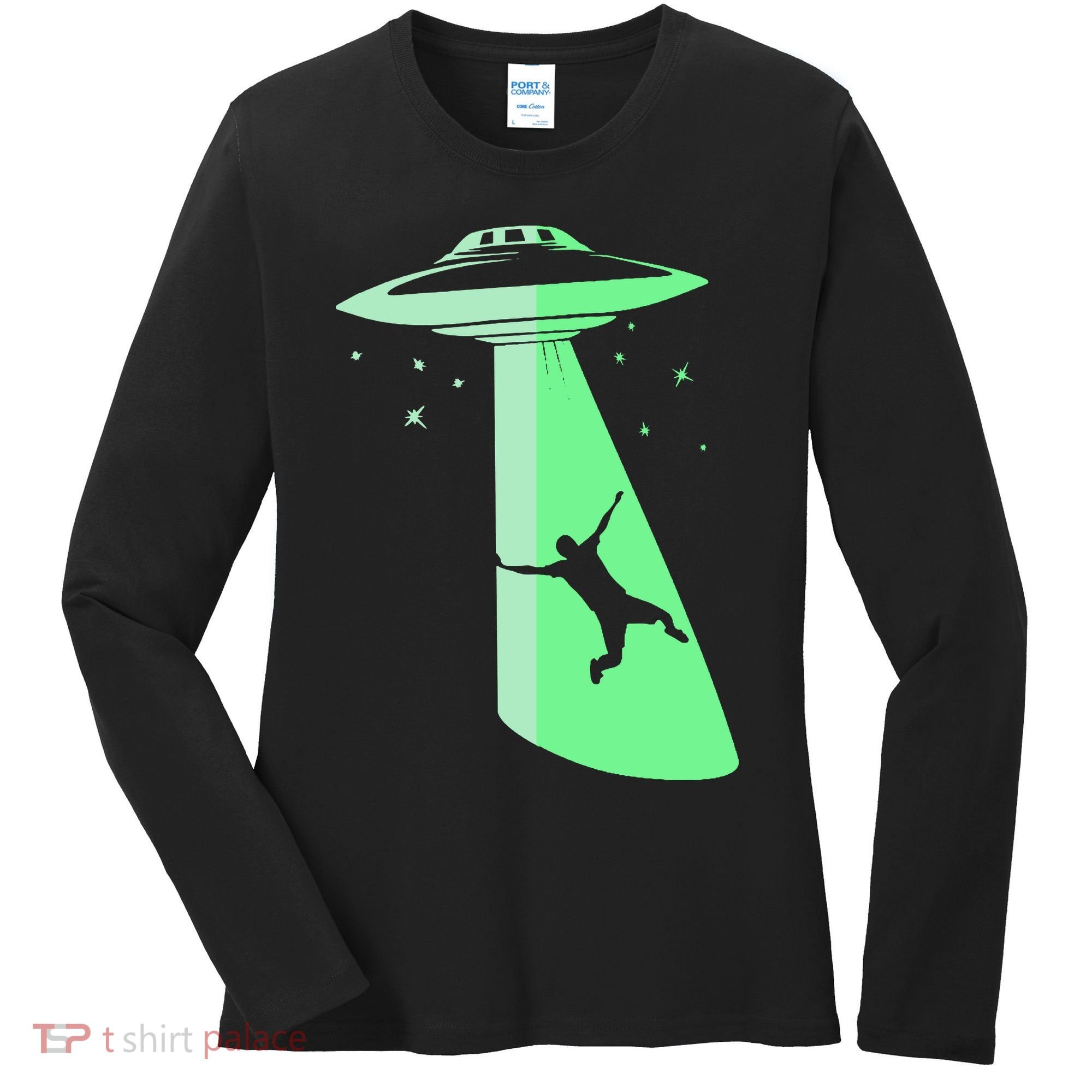 Glow In The Dark Ufo Abduction Night Sci Fi Alien Space Gift Birthday Science Women's Long Sleeve Shirt