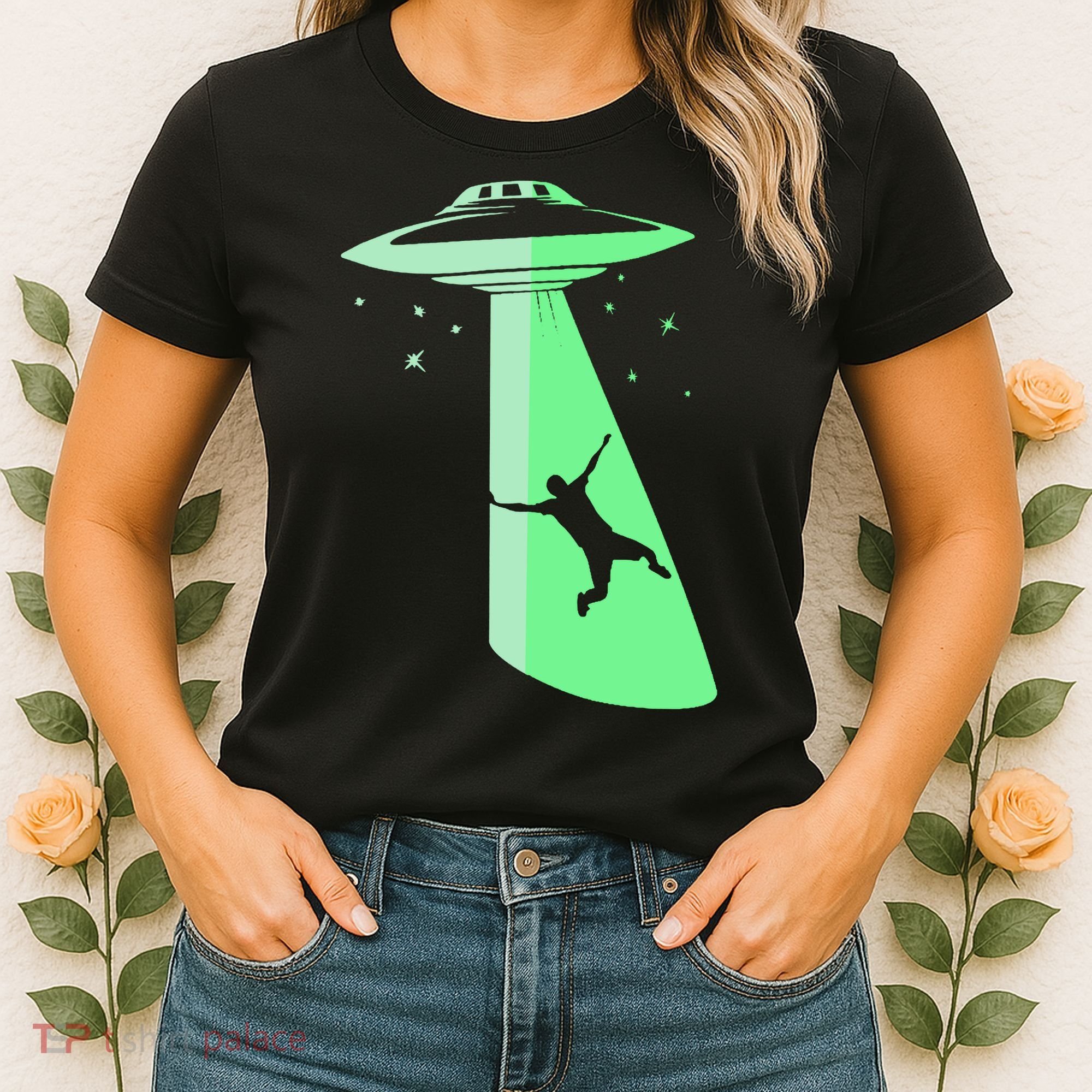 Glow In The Dark Ufo Abduction Night Sci Fi Alien Space Gift Birthday Science Women's T-Shirt