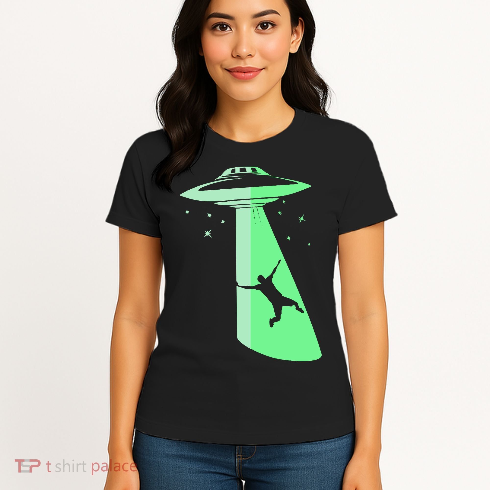 Glow In The Dark Ufo Abduction Night Sci Fi Alien Space Gift Birthday Science Women's T-Shirt