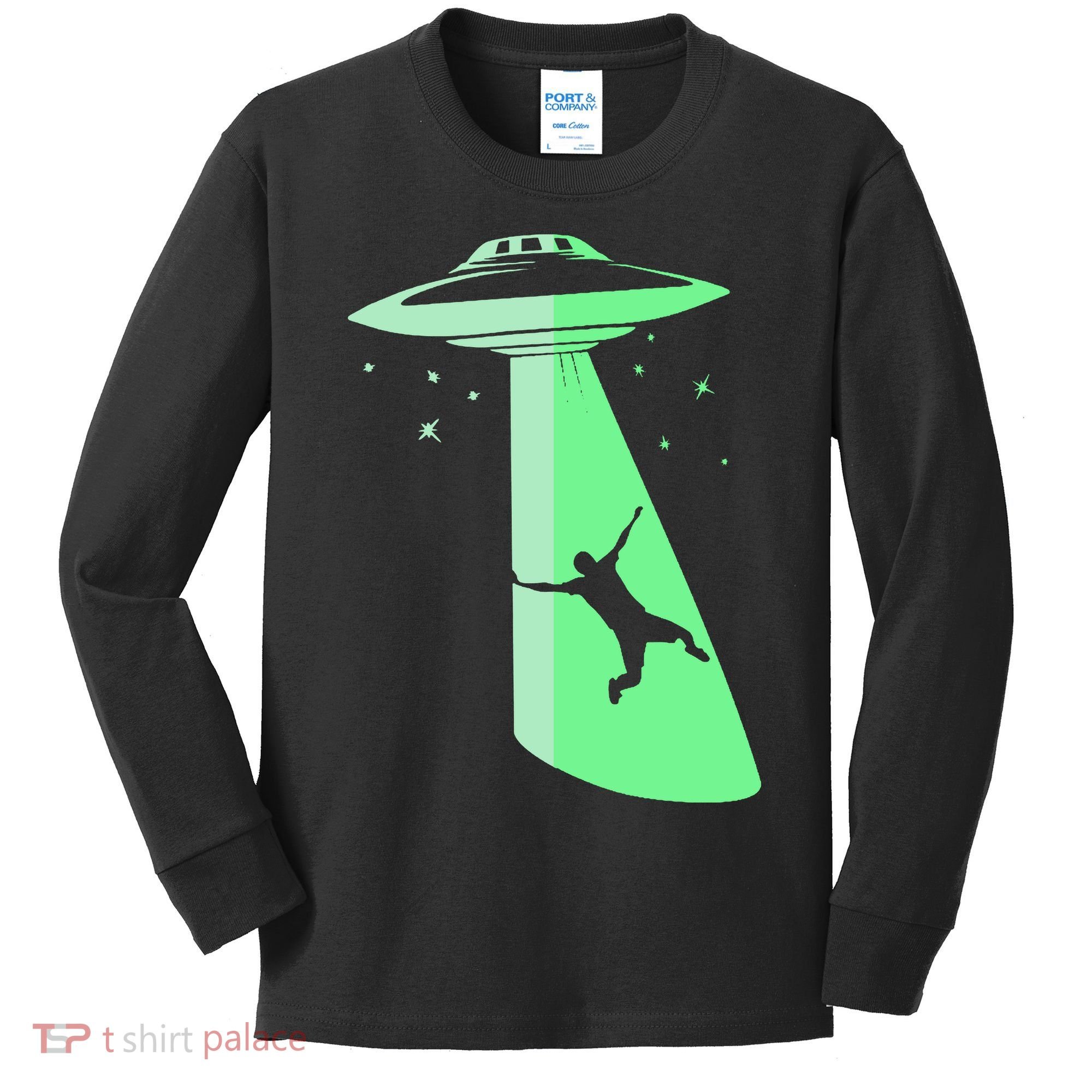 Glow In The Dark Ufo Abduction Night Sci Fi Alien Space Gift Birthday Science Kids Long Sleeve Shirt