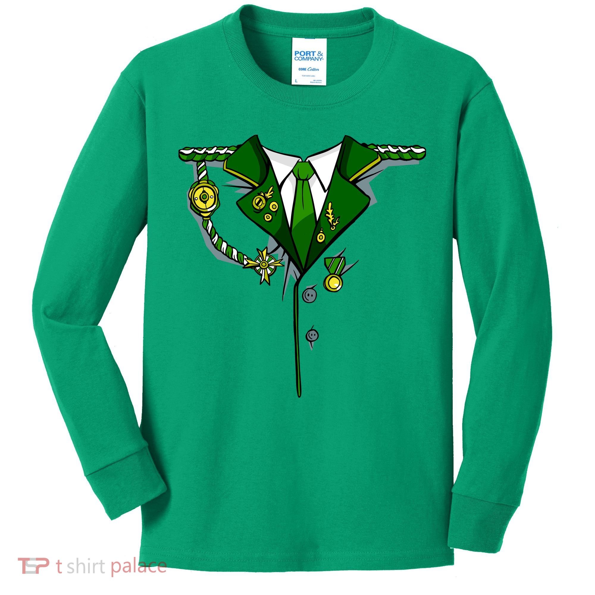 Green Irish Tux St. Patrick's Day Costume Kids Long Sleeve Shirt