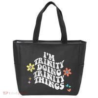 Groovy Im Trinity Doing Trinity Things Funny MotherS Day Tote Bag thumb 0