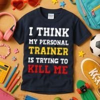 Gym I Think My Trainer Is Trying To Kill Me Personal Trainer Kids T-Shirt thumb 3