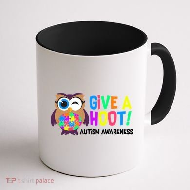 Give A Hoot Autism Awareness Coffee Mug back
