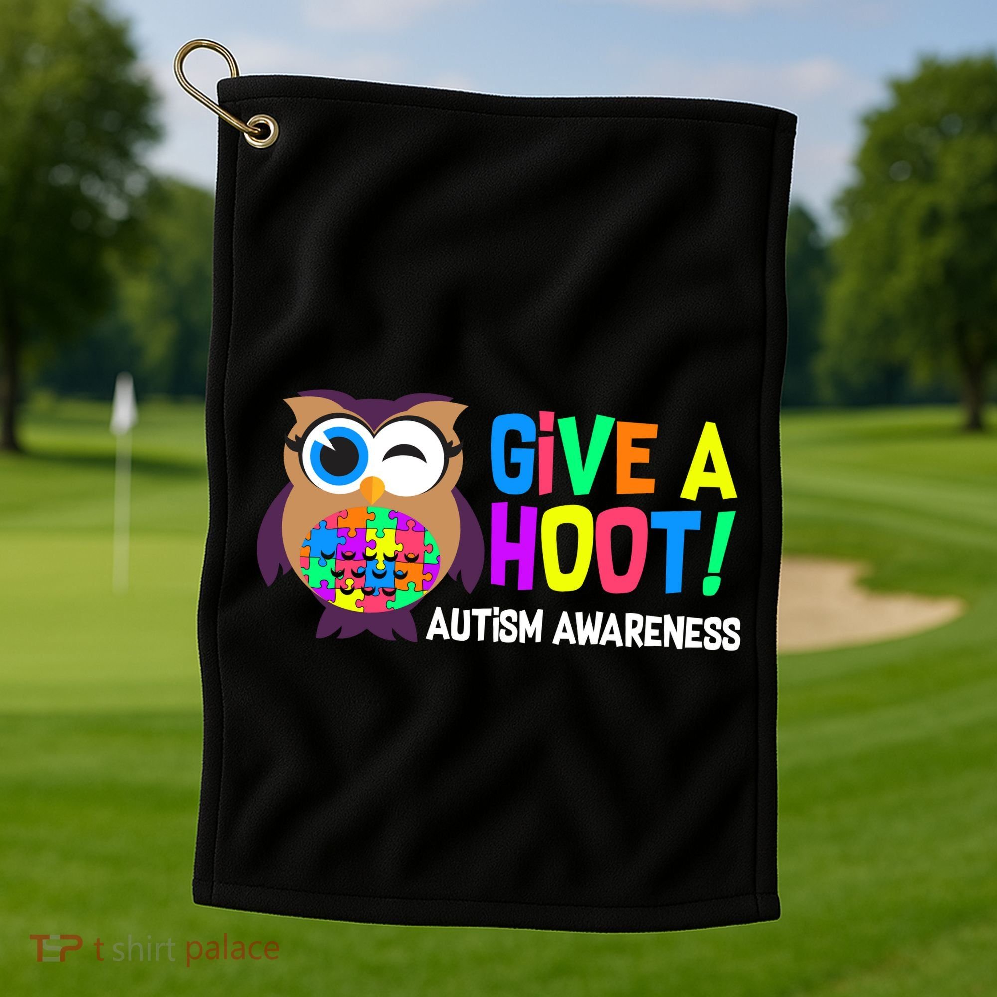 Give A Hoot Autism Awareness Golf Towel