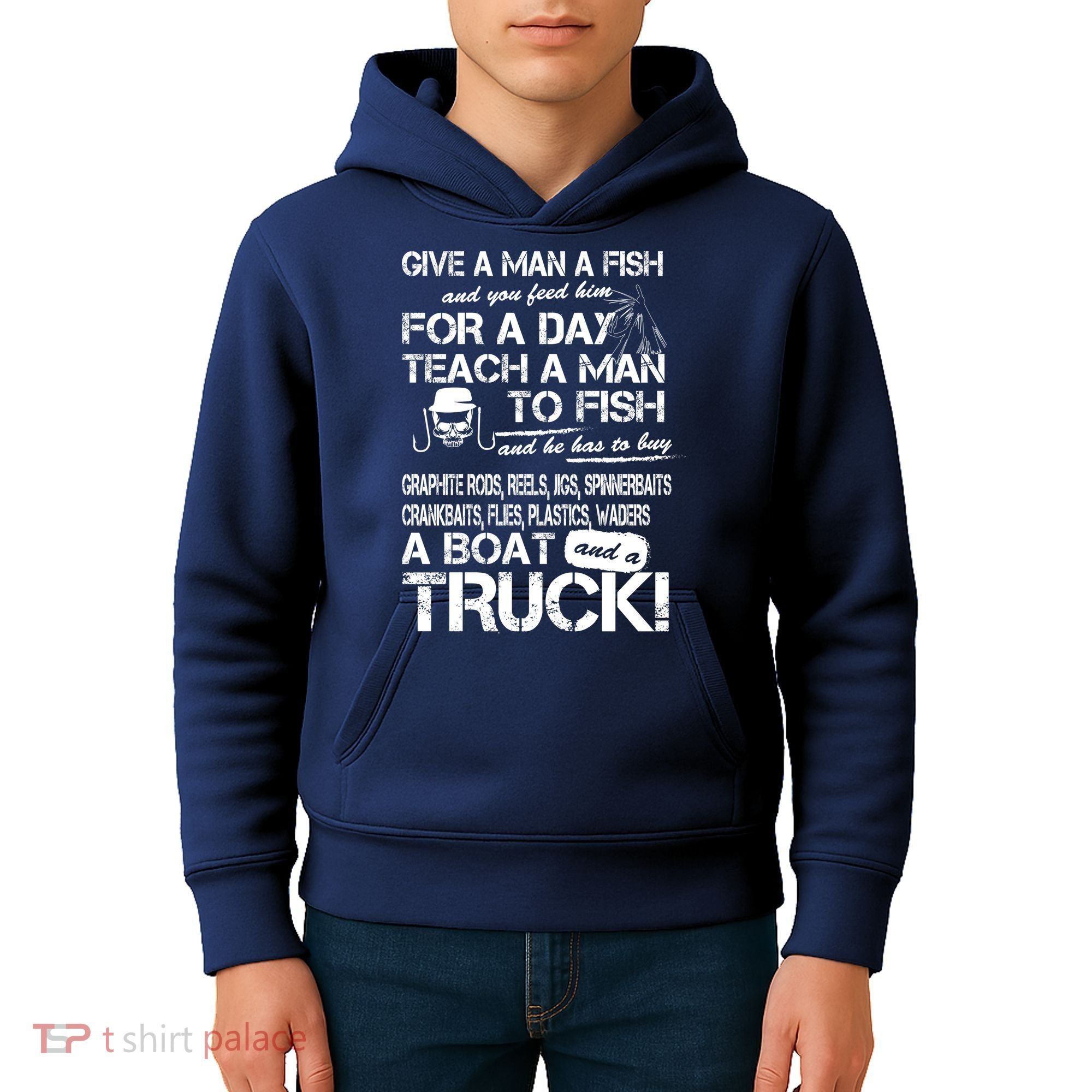 Give A Man A Fish A Boat And A Truck Kids Hoodie