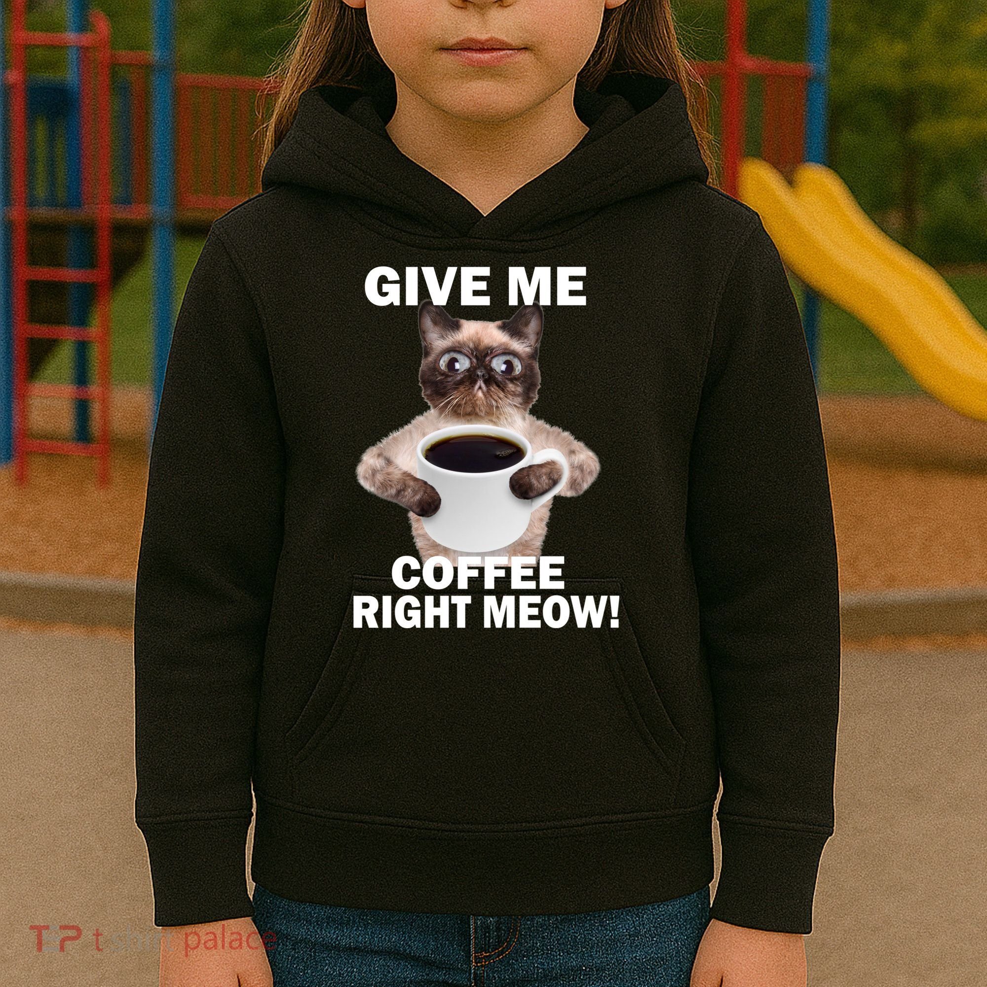 Give Me Coffee Right Meow Kids Hoodie