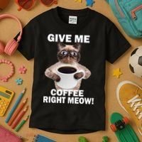 Give Me Coffee Right Meow Kids T-Shirt thumb 3