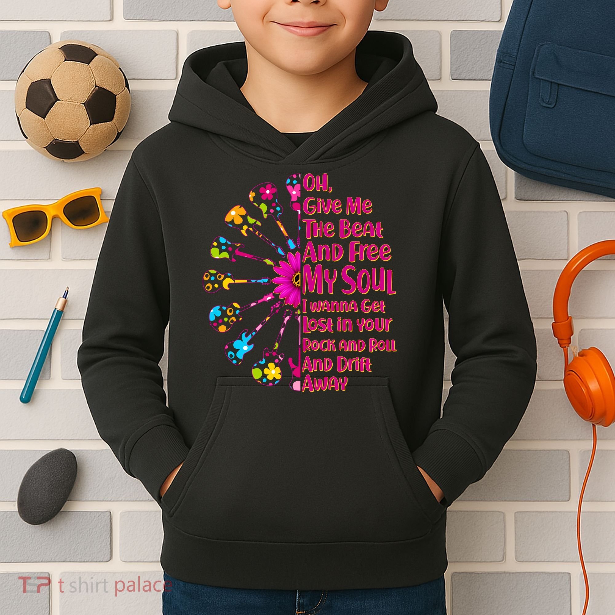 Give Me The Beat Hippie Guitars Kids Hoodie