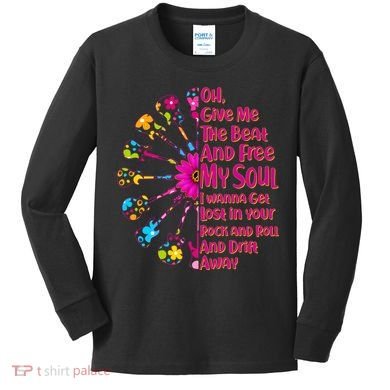 Give Me The Beat Hippie Guitars Kids Long Sleeve Shirt