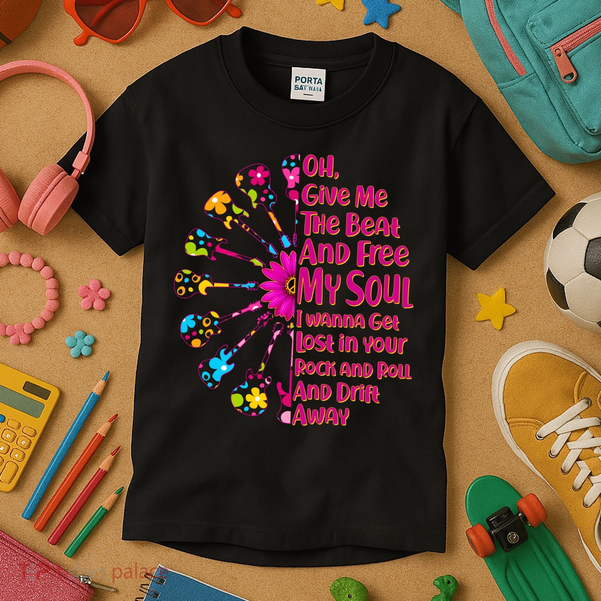 Give Me The Beat Hippie Guitars Kids T-Shirt