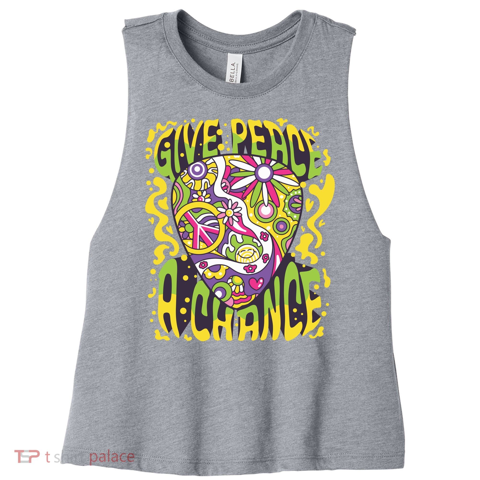 Give Peace A Chance Hippie Guitar Pick Women's Racerback Cropped Tank