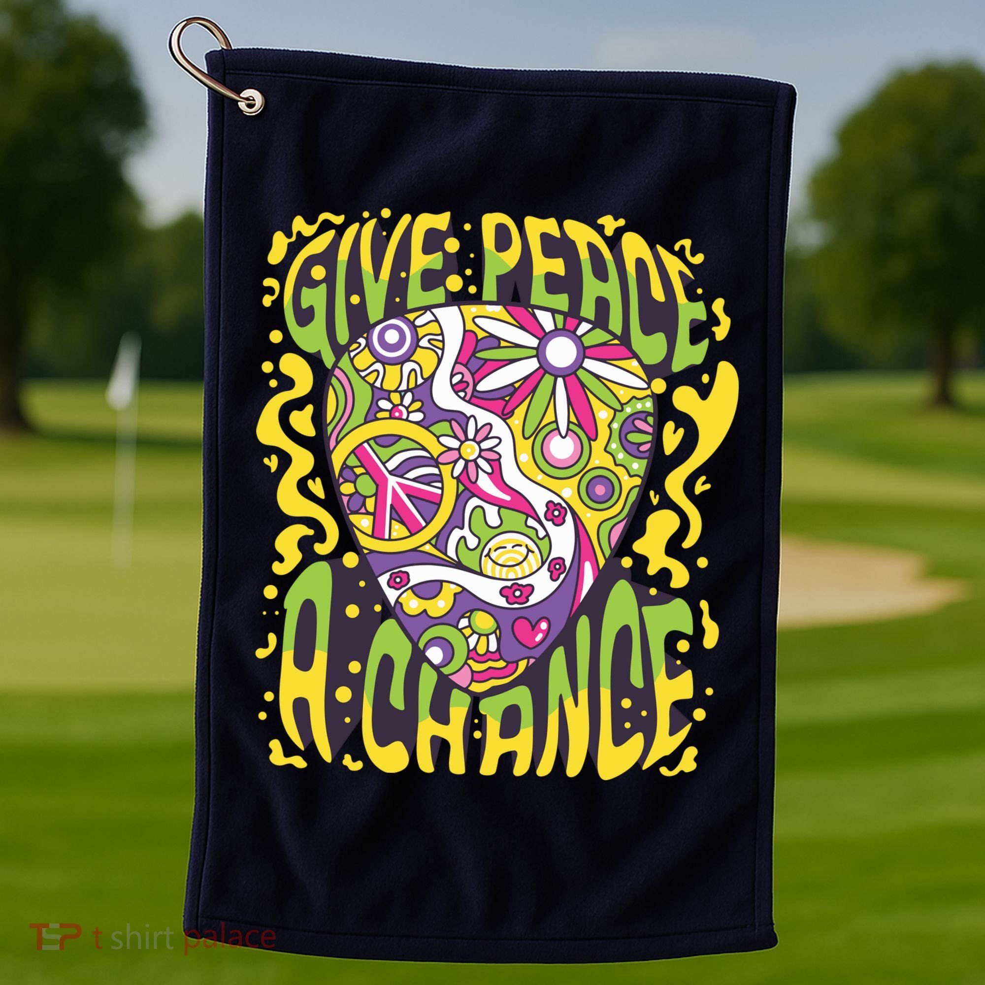Give Peace A Chance Hippie Guitar Pick Golf Towel