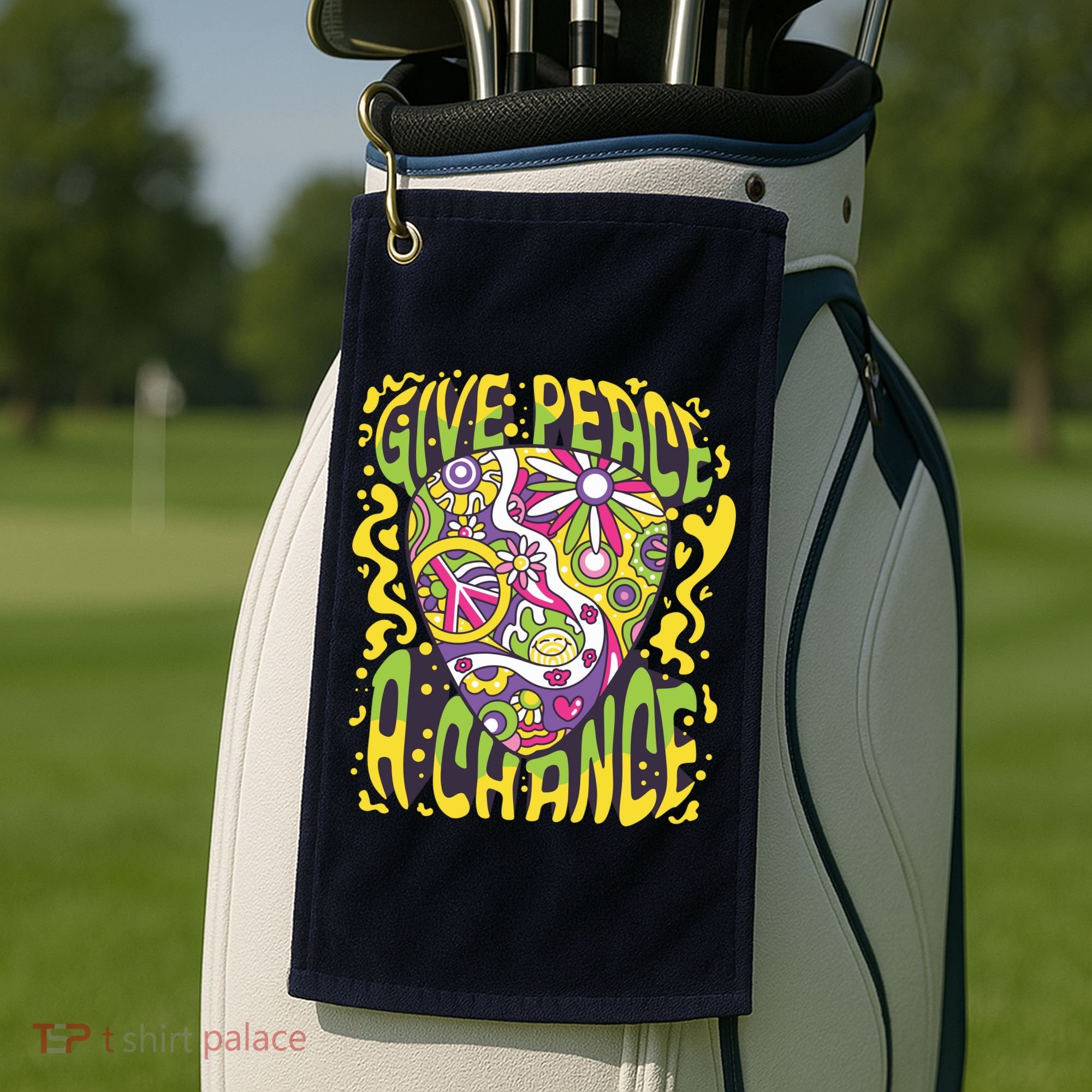Give Peace A Chance Hippie Guitar Pick Golf Towel