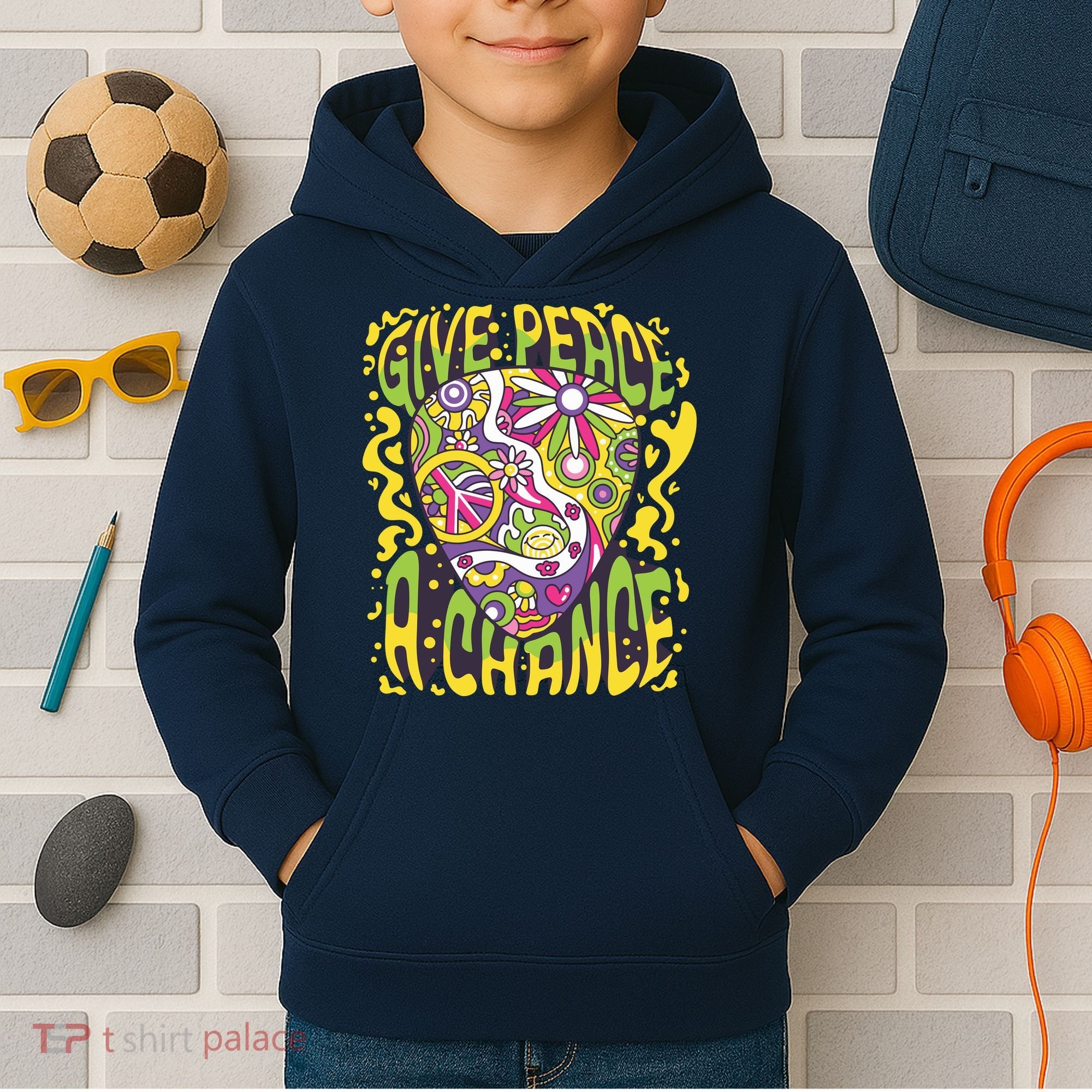 Give Peace A Chance Hippie Guitar Pick Kids Hoodie