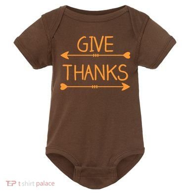 Give Thanks Arrows Heart Thanksgiving Baby Bodysuit