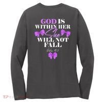 God Is Within Her She Will Not Fall Psalms 46:5 Front Back Women's Long Sleeve Shirt thumb 1