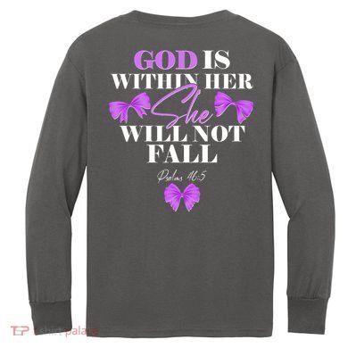 God Is Within Her She Will Not Fall Psalms 46:5 Front Back Kids Long Sleeve Shirt back