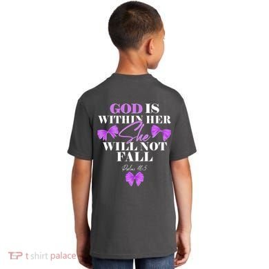 God Is Within Her She Will Not Fall Psalms 46:5 Front Back Kids T-Shirt back