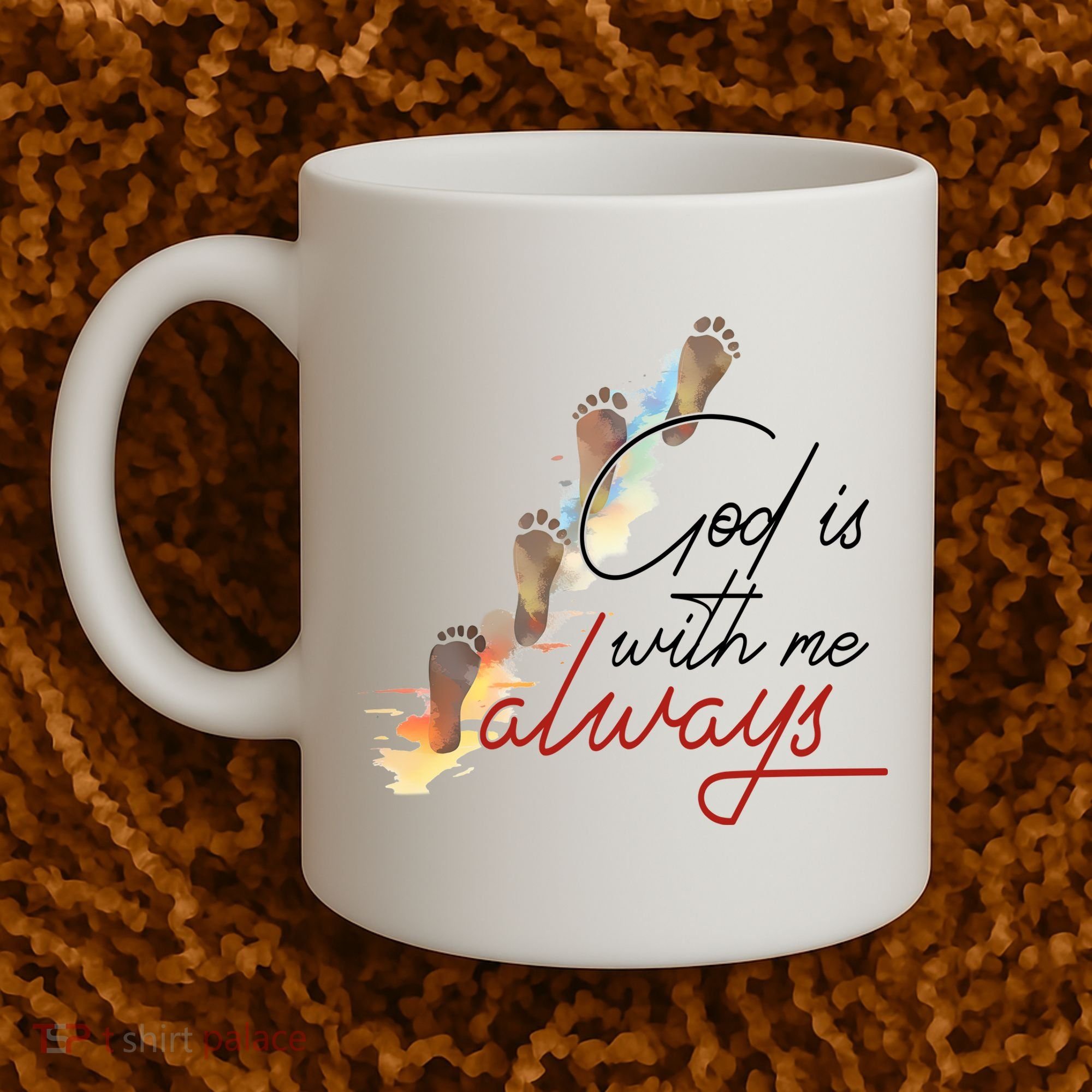 God Is With Me Always Footsteps Coffee Mug