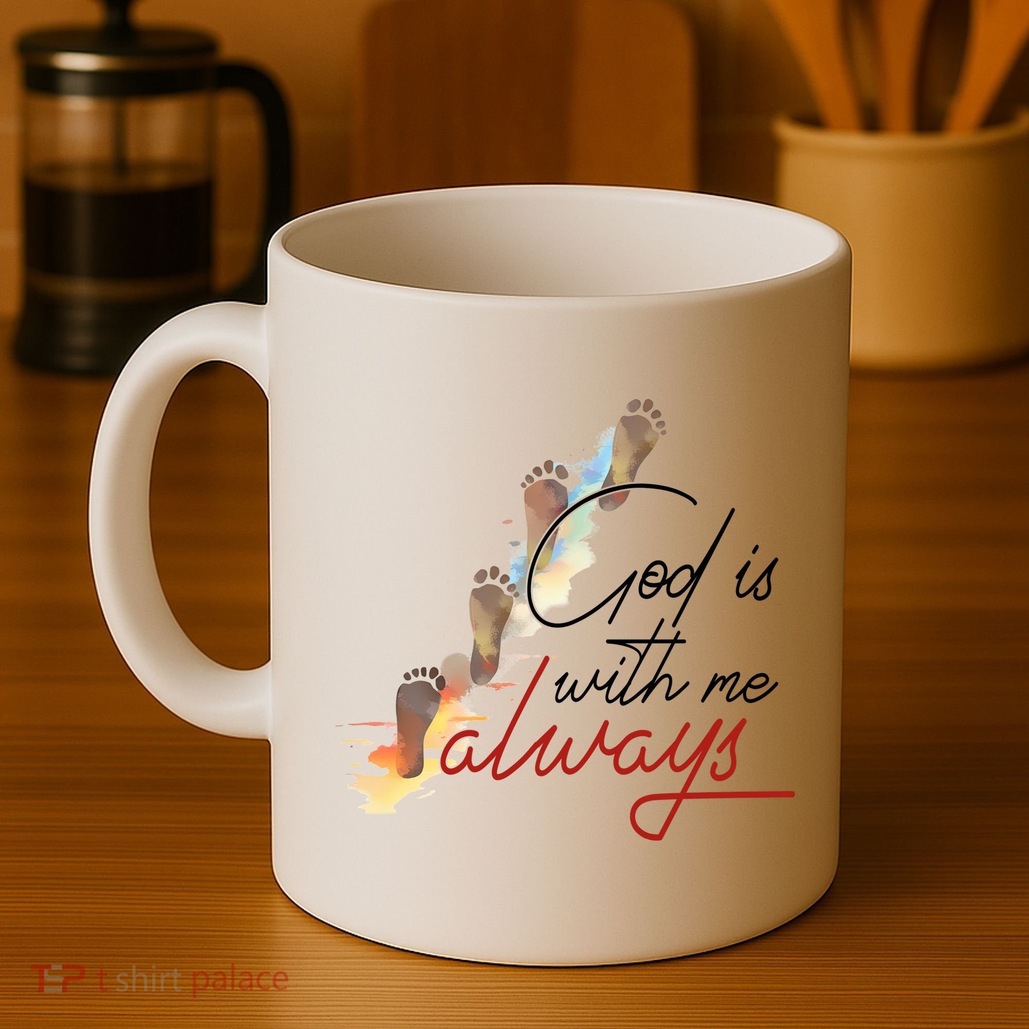 God Is With Me Always Footsteps Coffee Mug