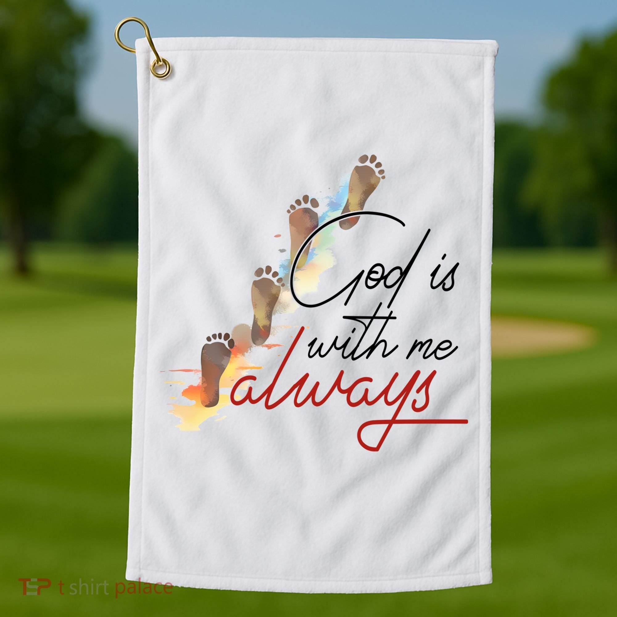 God Is With Me Always Footsteps Golf Towel