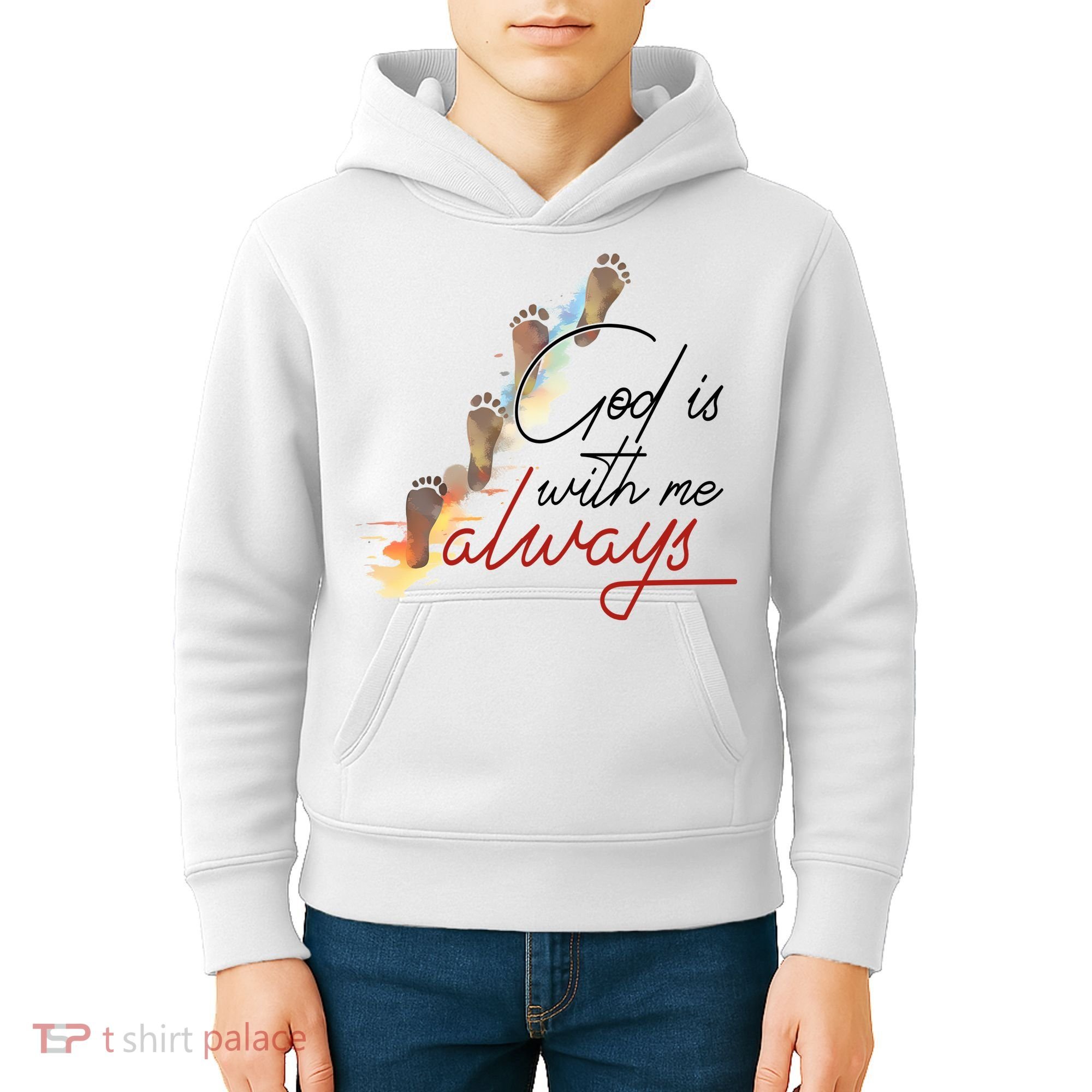 God Is With Me Always Footsteps Kids Hoodie