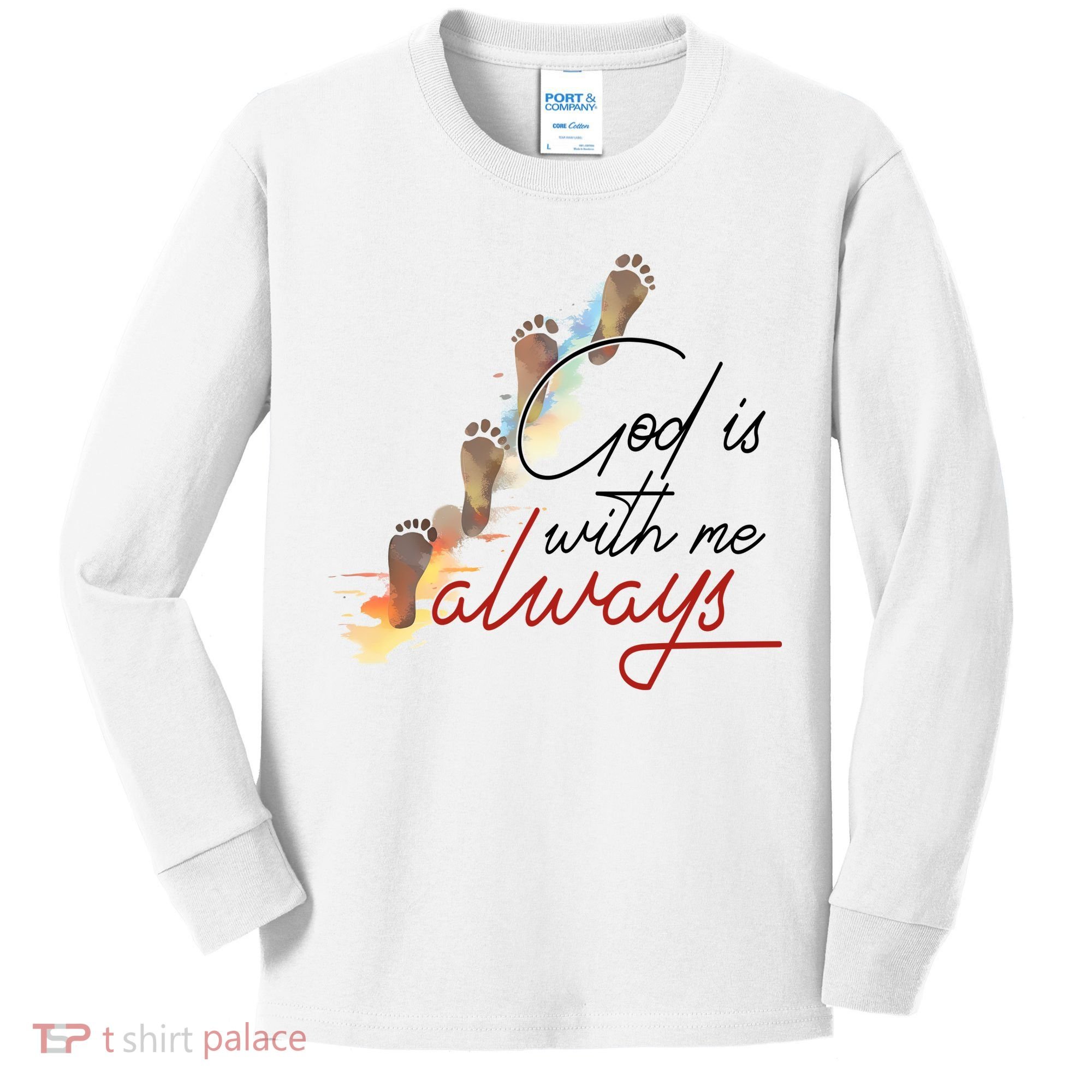 God Is With Me Always Footsteps Kids Long Sleeve Shirt