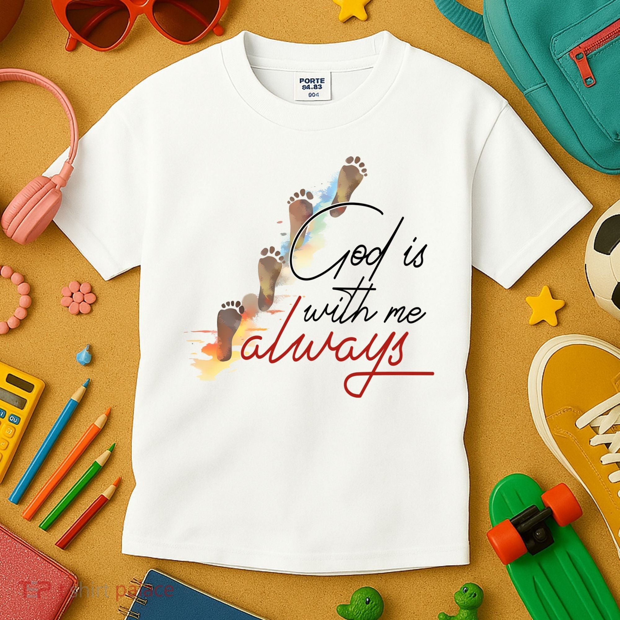 God Is With Me Always Footsteps Kids T-Shirt