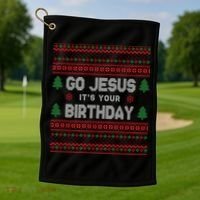 Go Jesus It's Your Birthday Ugly Christmas Golf Towel thumb 1
