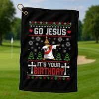 Go Jesus ItS Your Birthday Ugly Christmas Funny Gift Golf Towel thumb 1