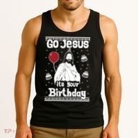 Go Jesus Its Your Birthday Ugly Christmas Tank Top thumb 3