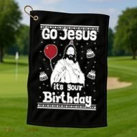Go Jesus Its Your Birthday Ugly Christmas Golf Towel thumb 1