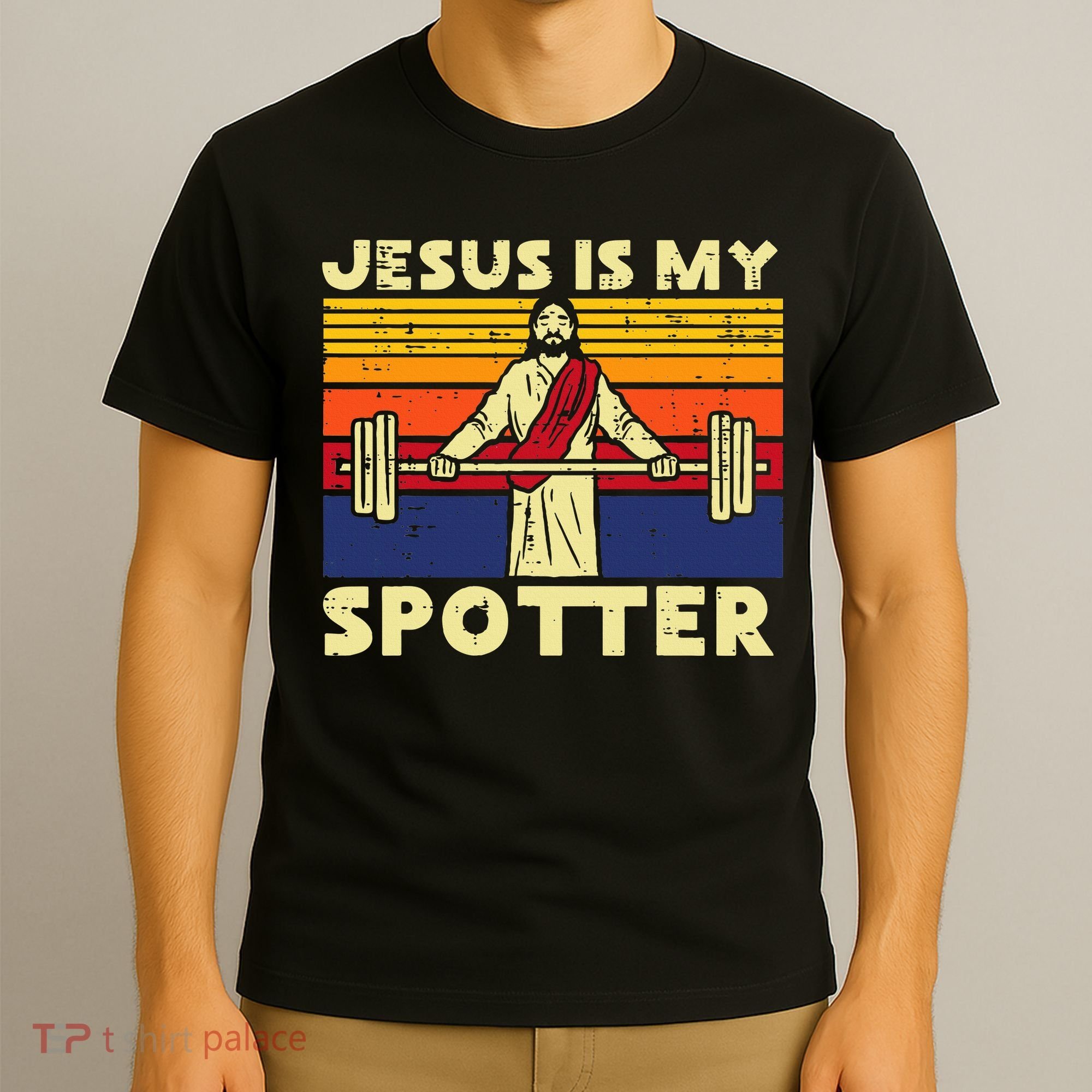 Gym Jesus Is My Spotter Christian Workout Lifting T-Shirt