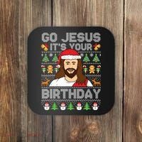 Go Jesus Its Your Birthday Ugly Christmas Sweater Funny Coaster thumb 0