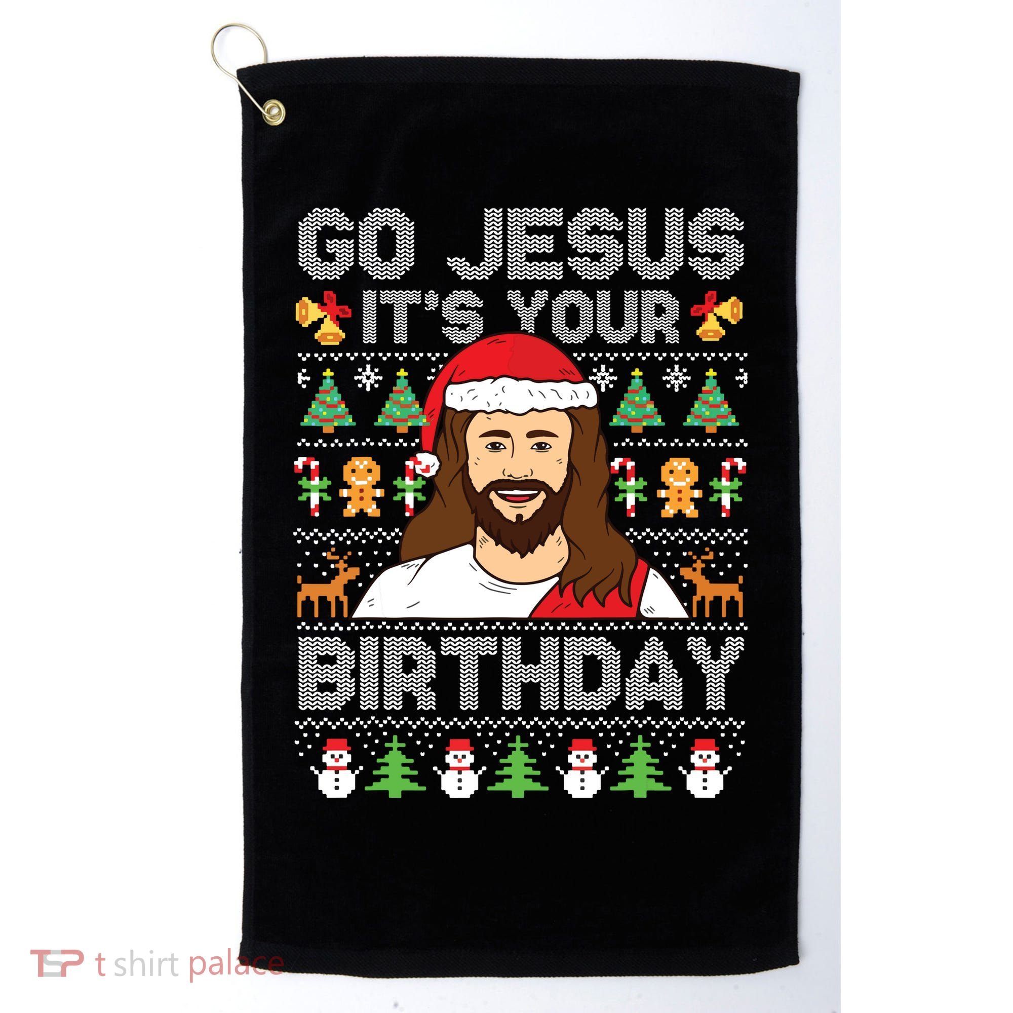 Go Jesus Its Your Birthday Ugly Christmas Sweater Funny Golf Towel