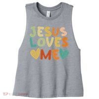 Groovy Jesus Loves Me Biblical Christian Church Retro Women's Racerback Cropped Tank thumb 0