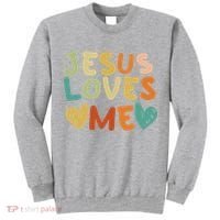 Groovy Jesus Loves Me Biblical Christian Church Retro Tall Sweatshirt thumb 0