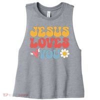 Groovy Jesus Loves You Christian 70s Hippie Women's Racerback Cropped Tank thumb 0