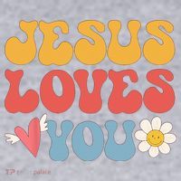 Groovy Jesus Loves You Christian 70s Hippie Women's Racerback Cropped Tank thumb 2