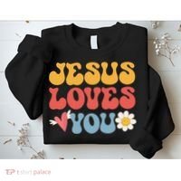 Groovy Jesus Loves You Christian 70s Hippie Sweatshirt thumb 2